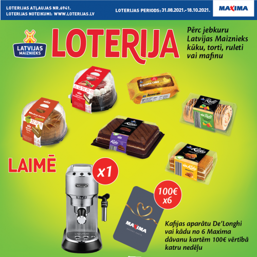 Лотерея в магазинах Maxima - кондитерские изделия от Latvijas Maiznieks