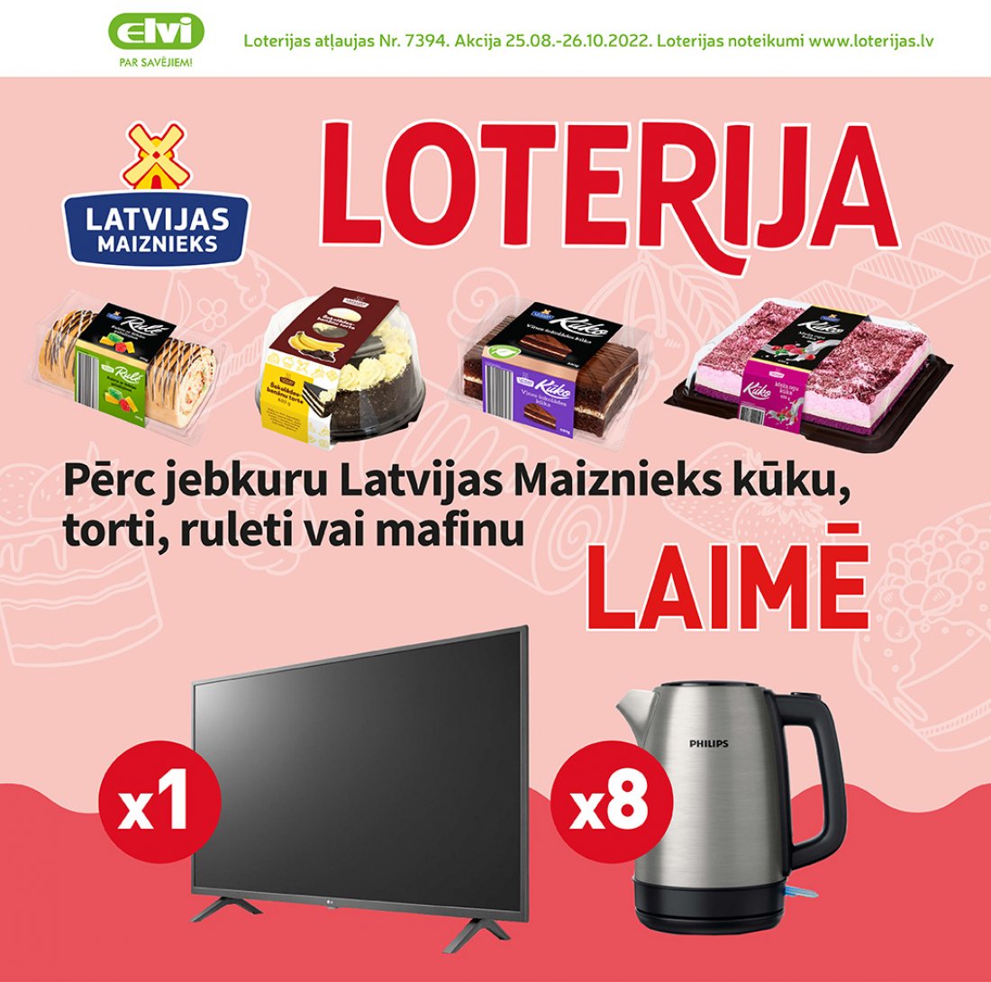 Kūkas, tortes, ruletes un mafini! produktu loterija ELVI veikalos