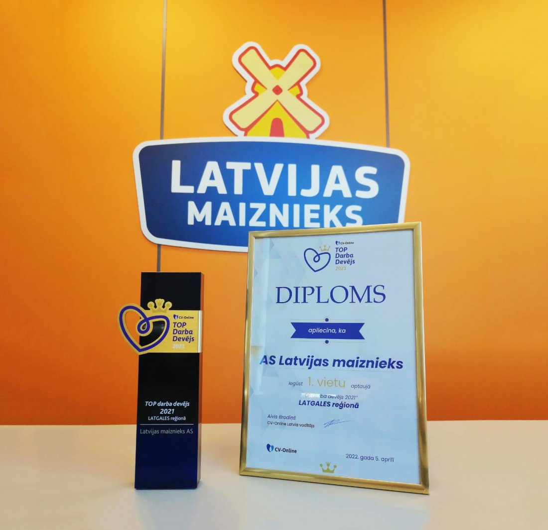 АS «LATVIJAS MAIZNIEKS» ПРИЗНАН ЛУЧШИМ РАБОТОДАТЕЛЕМ В ЛАТГАЛЬСКОМ РЕГИОНЕ ВОСЬМОЙ ГОД ПОДРЯД