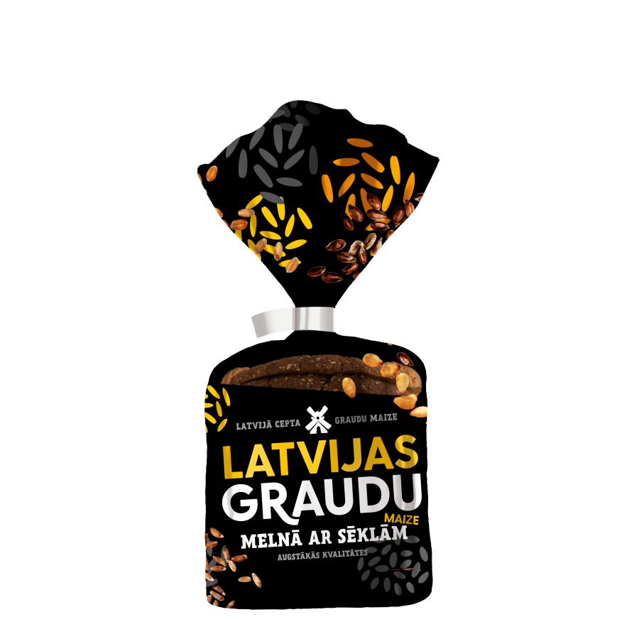 "LATVIJAS graudu maize" Латвийский чёрный формовой хлеб с семечками